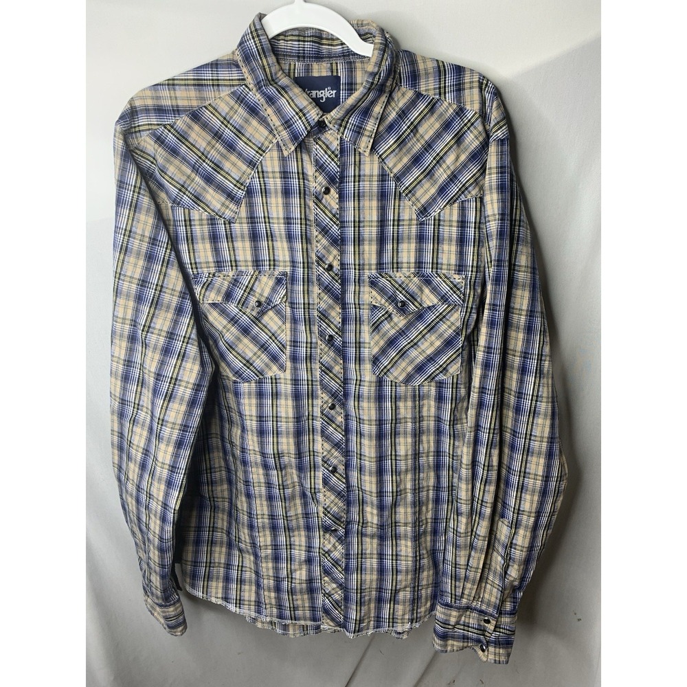 Mens Large Wrangler‎ Pearl Snap Multicolor Long Sleeve Plaid Shirt
